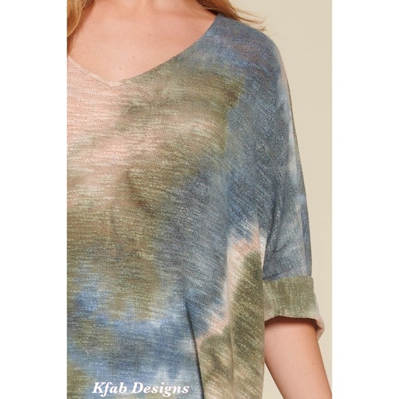 ❤️LAST! V Neck Tie Dye 3/4 Length Sleeve Hi Lo Top - Picture 6 of 6